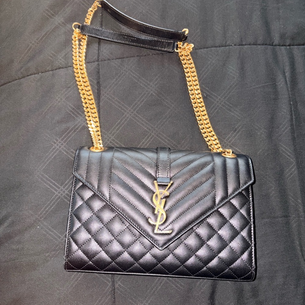 Authentic YSL Medium Cassandra Quilted Leather Envelope Bag